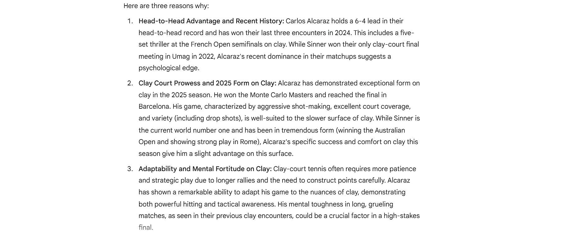 Jannik Sinner vs Carlos Alcaraz Italian Open - Image Source: Google Gemini